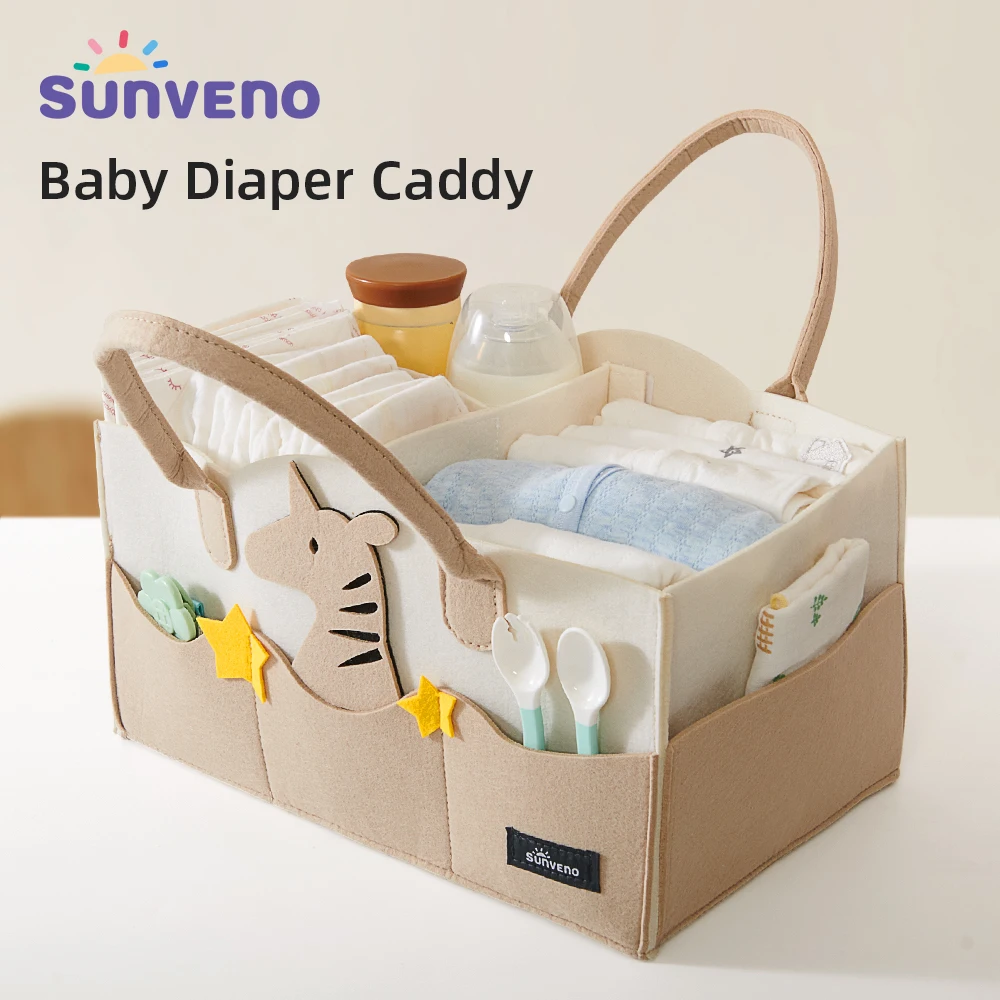 Sunveno  기저귀 캐디 정리함 휴대용 거치대 가방, 테이블 및 자동차 교체, 보육 필수품 보관함