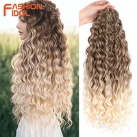 FASHION IDOL Curl cheveux vague profonde torsion Extensions de cheveux pour les femmes 20 pouces Ombre Blonde Crochet faux cheveux synthétiques Crochet tresses 1