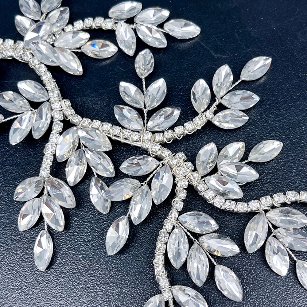 DZ248 Bridal Leaves Rhinestone Hair Vine Handmade Crystal Pearls Headpiece Wedding Headband Headpiece for Women Girls