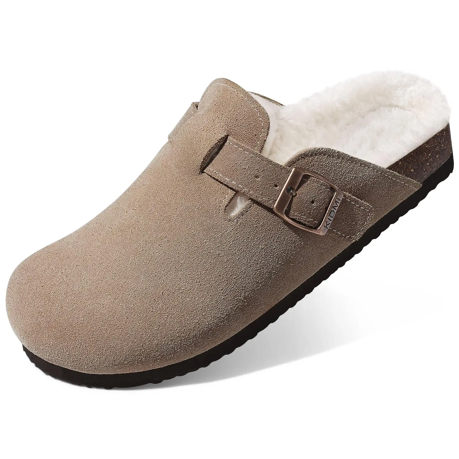 Suede Clogs Suede Mules Slippers Women Winter Warm Cork Fuzzy Arch Support Outdoor Non-slip