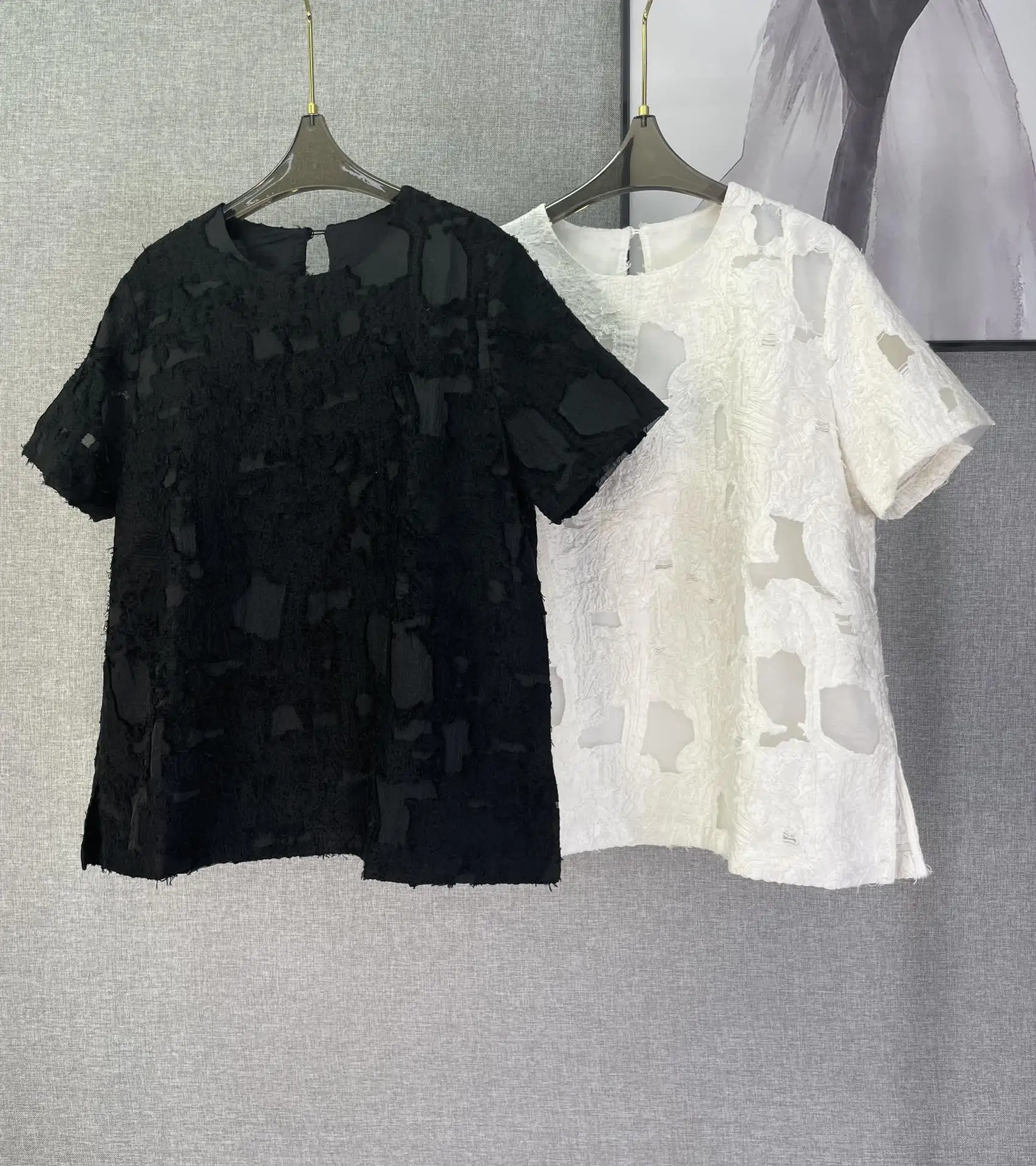 

2023 Summer New Women's Wear Embroidered Jacquard Short-Sleeved Top 0614