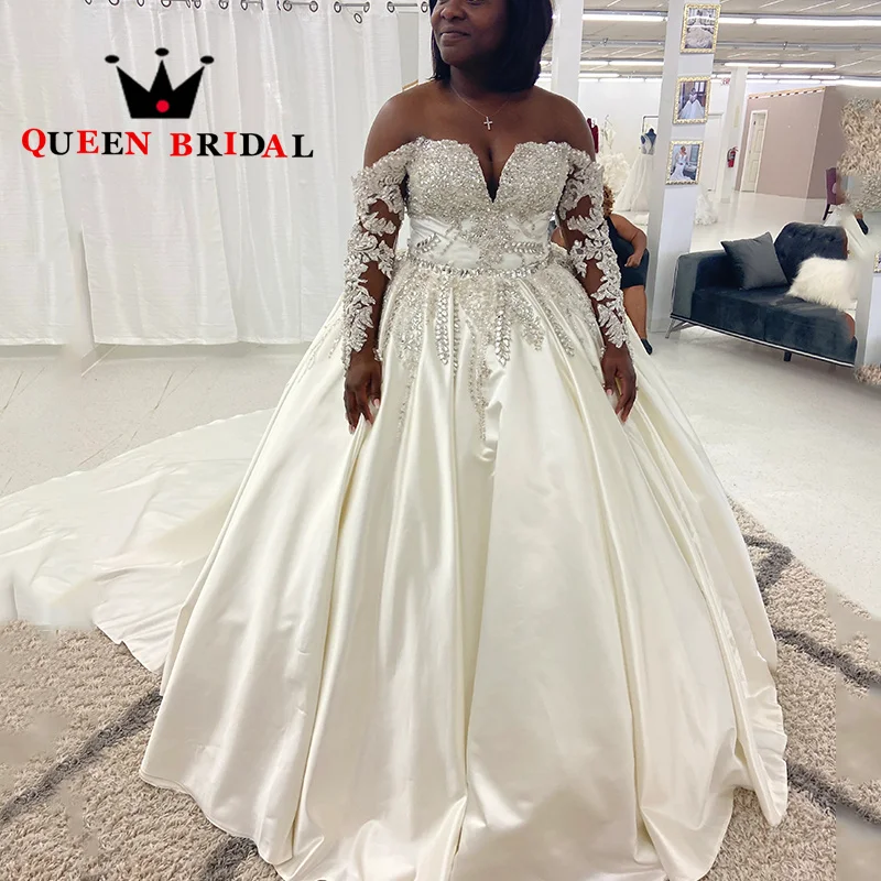 

Exquisite Crystal Beading Wedding Dress V Neck Long Sleeve Backless Floor-Length Bridal Ball Gown Vestidos De Novia Custom S24Y