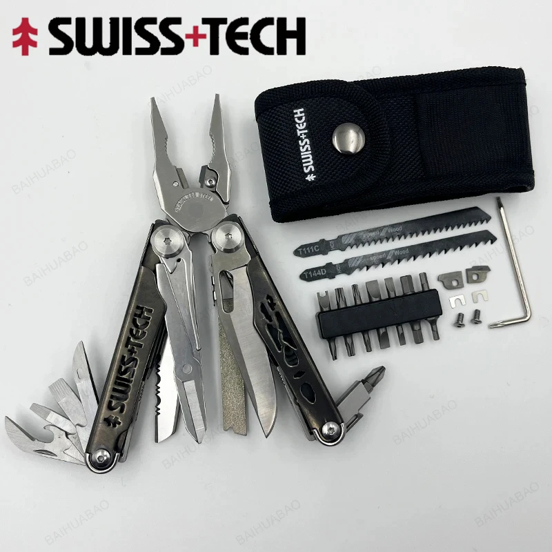 

SwissTech 37 In 1 Multitool Replaceable Parts Manual Diy Multi Tool Folding Scissors Cutter EDC Survival Equipment Manual Pliers