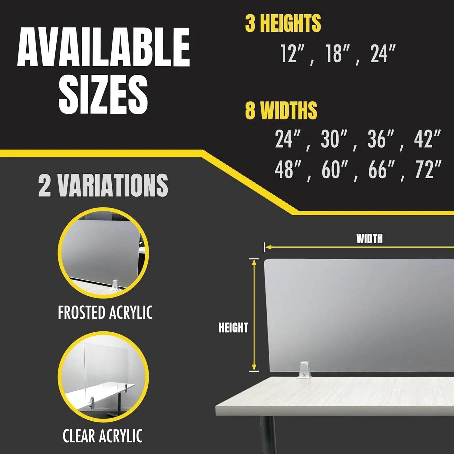Frosted Acrylic Desk Mounted Privacy Panel, 12"", Aluminum 3