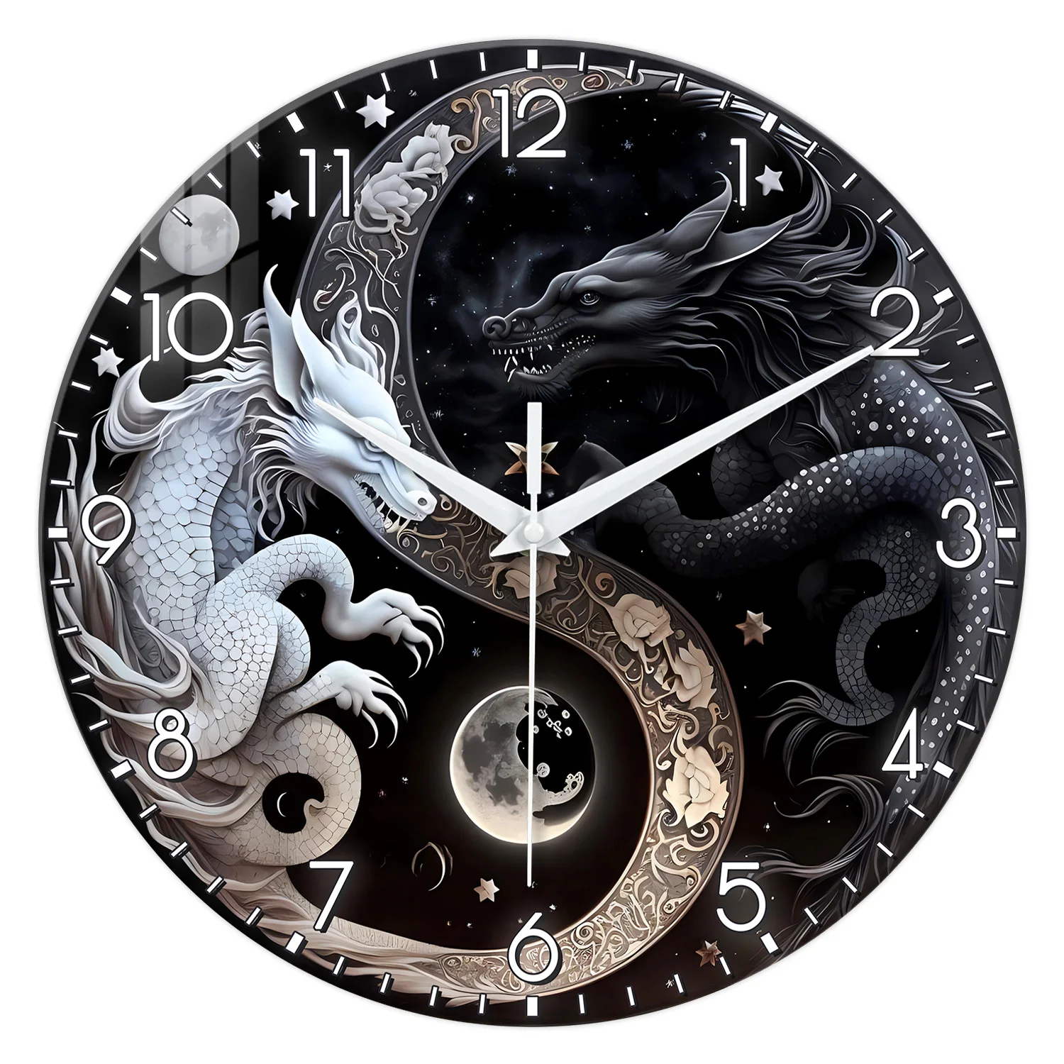 Oriental Mythology Black And White Dragon Wall Clock