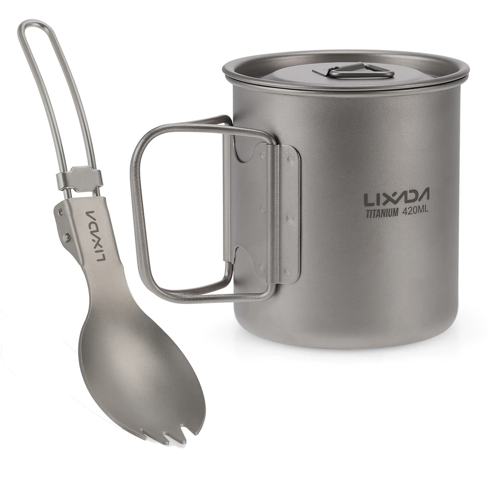 LixadaCookwareSetUltralightTitaniumCupwithFoldingDinnerSpork