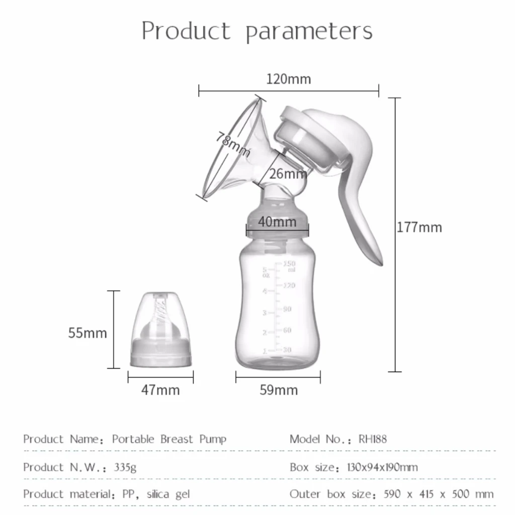 Dual purpose manual breast pump, capable of storing milk and serving as a newborn bottle, BPA free