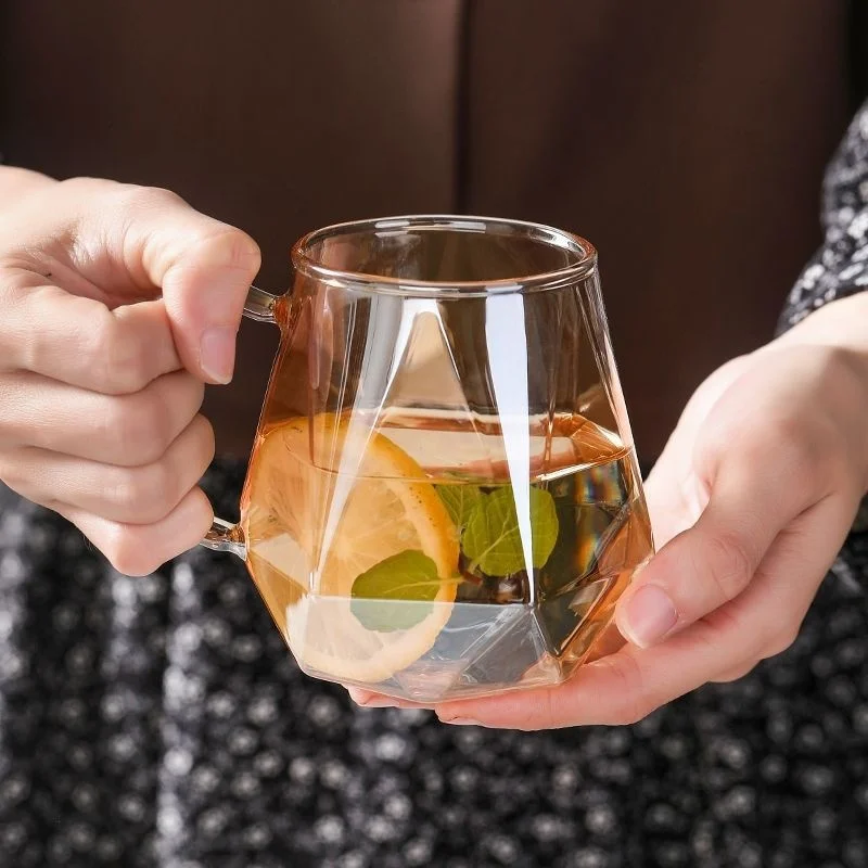 Mugs Champagne Color Hexagonal Glass Creative Personality Juice High Borosilicate Glass Household Water With Handle