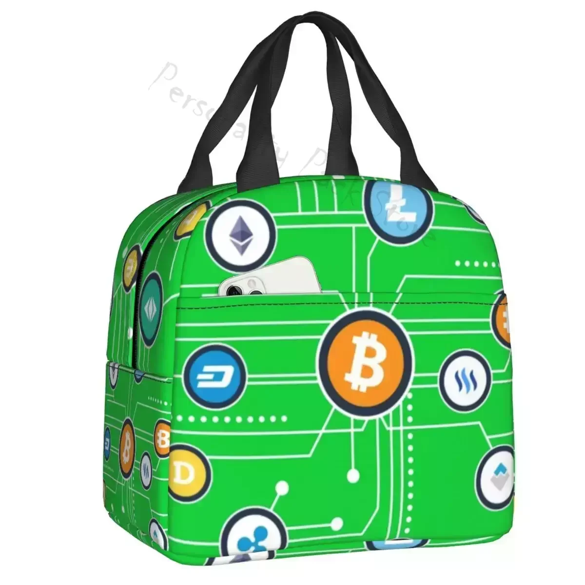 

2024 New Custom Cryptocurrency Bitcoin Altcoin Blockchain Logo Lunch Bag Men Cooler Thermal Insulated Lunch Box For Adult Office