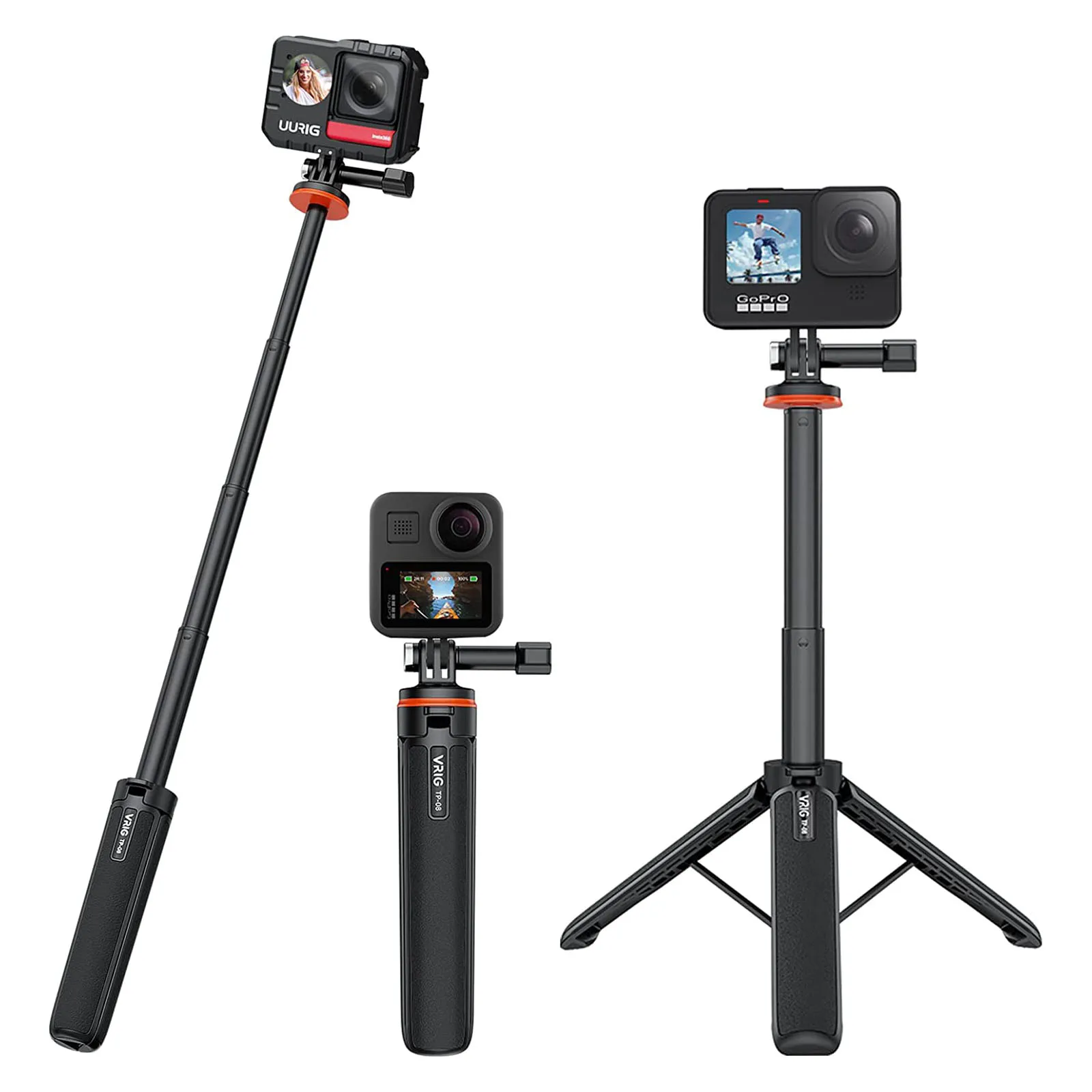 Uurig Extendable Action Camera Selfie Stick Tripod for Insta360