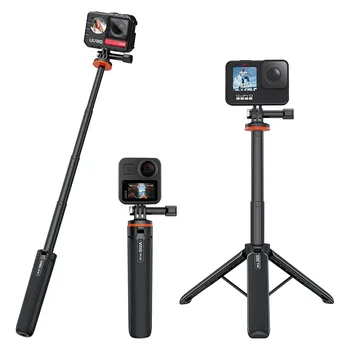 Uurig 확장형 액션 카메라 셀카봉 삼각대, 인스타 360 고프로 히어로 10 9 8 액션 카메라, 셀카 브이로그 라이브 브로드소드용