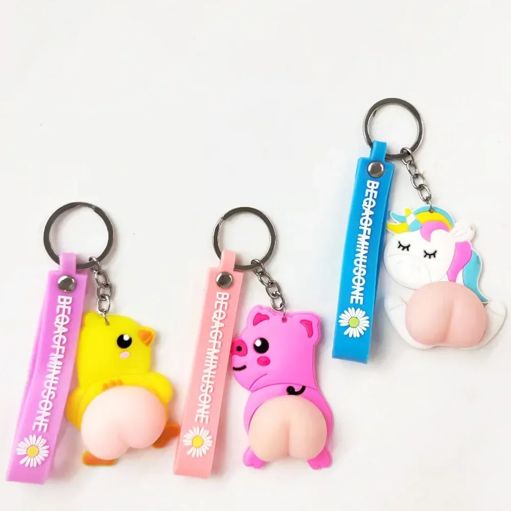 Pop Squeeze Butt Keychains Cartoon Decompression Fidget Toy Corgi Dogs Soft Butts Silicone Vent Toys Adults Stress Relief plush keychain key chain bunny keychain balloon dog keychain
