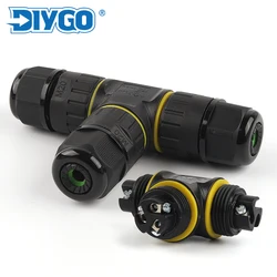 IP68 M20 T Shape Waterproof Connector 3 Pin 4 Pin Quick Terminal Electrical Wire Connector For Outdoor Cable Connection DIY GO