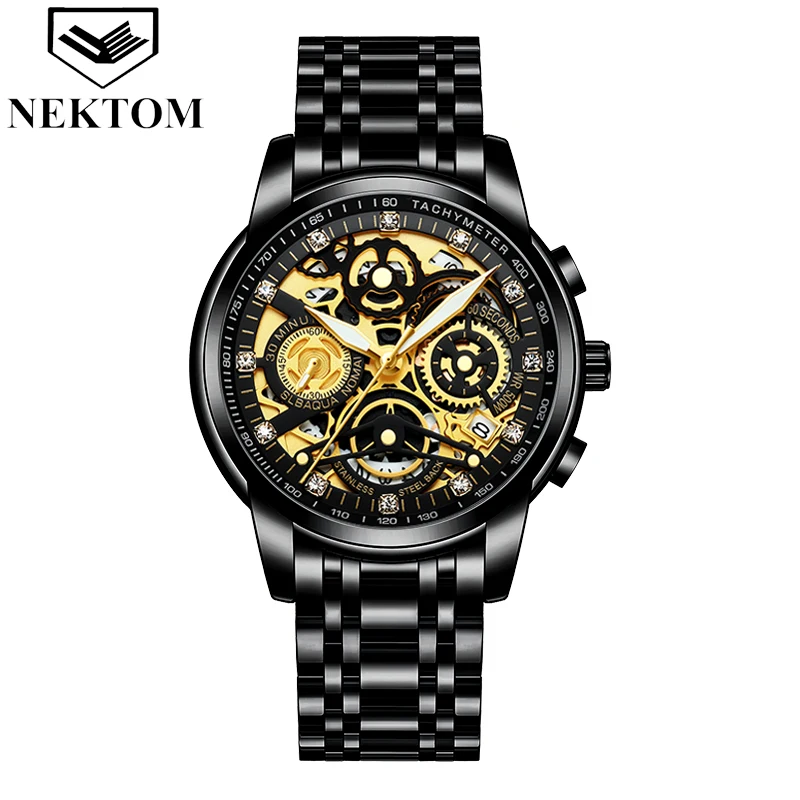 Original Luxury Men's Quartz Watch Premium Gold Stainless Steel Strap Rhinestone Multi-Function Dial Business Clock Gift New
