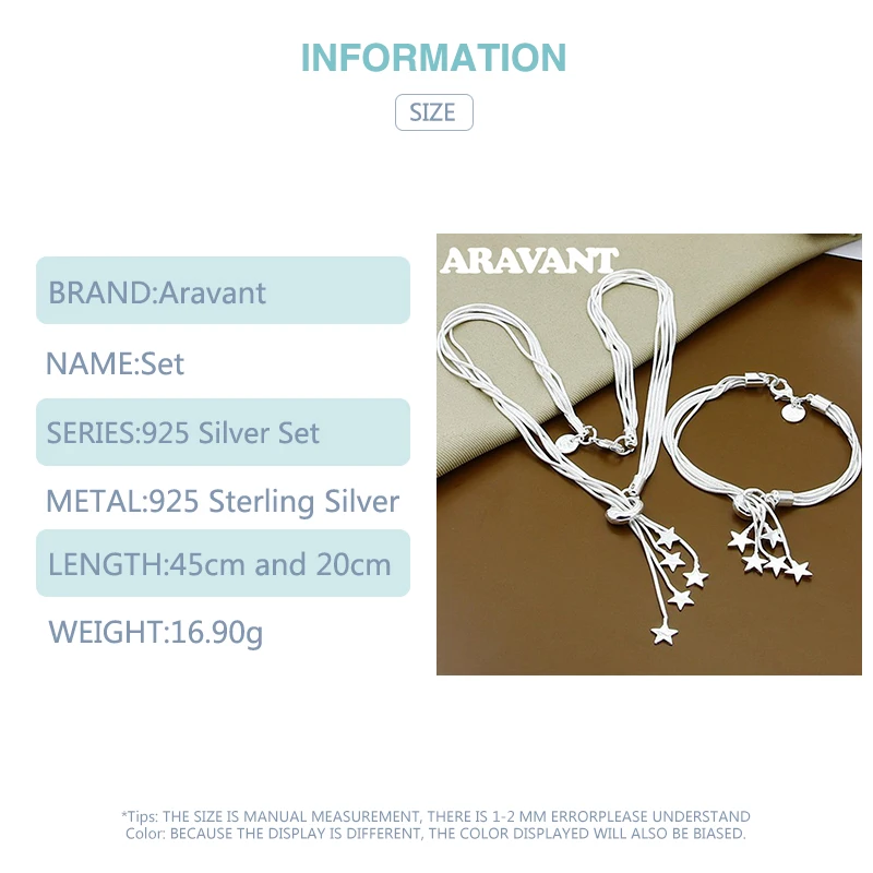 Aravant 여성용 스타 목걸이 체인 팔찌 세트, 웨딩 패션 주얼리,