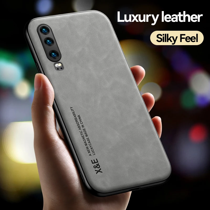 

Luxury Leather Magnetic Shockproof Case For Huawei P30 Lite XL P30 Lite 2020 P30 Pro With Metal Plate Protective Phone Shell