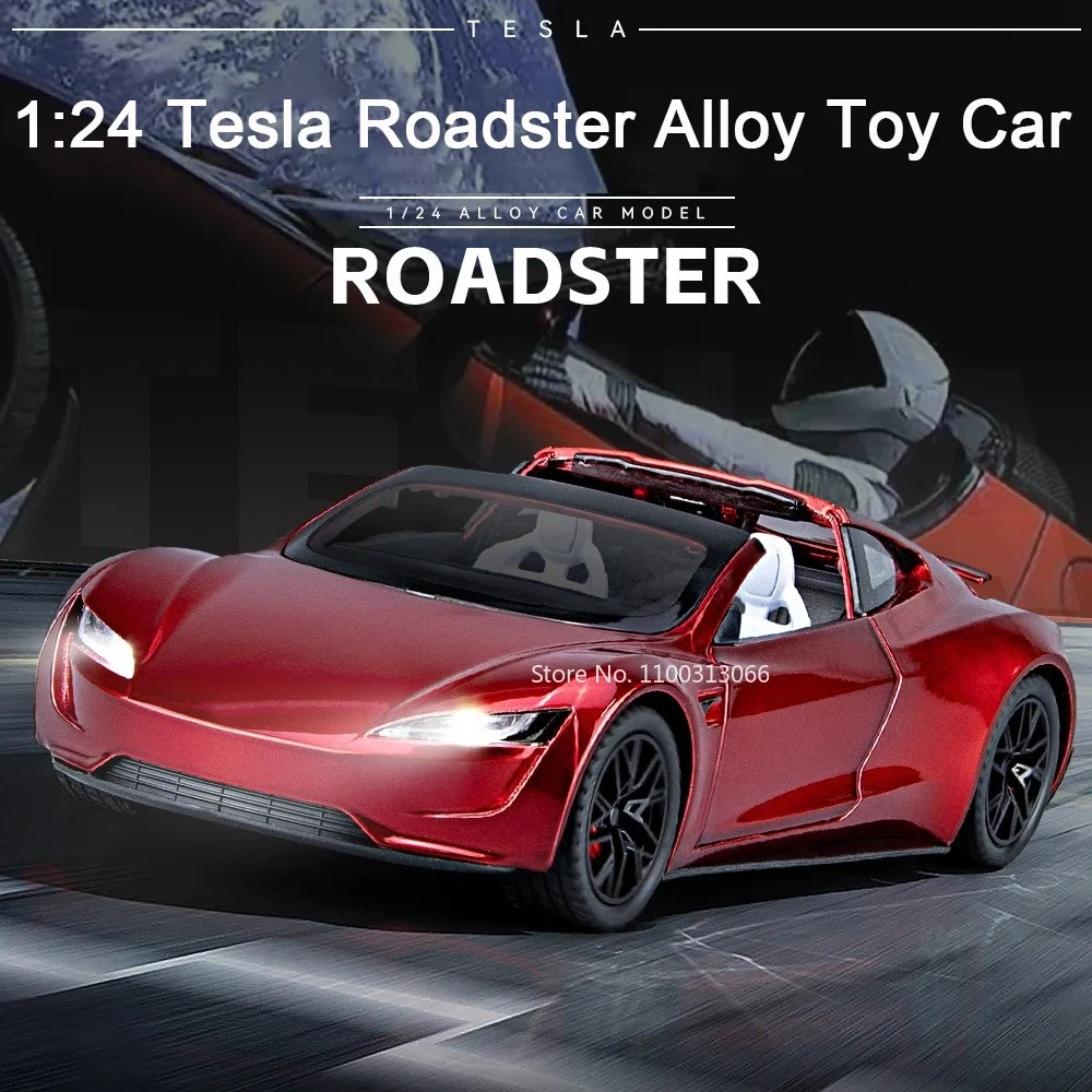 

Модель игрушечного автомобиля Tesla Roadster из металлического сплава в масштабе 1:24