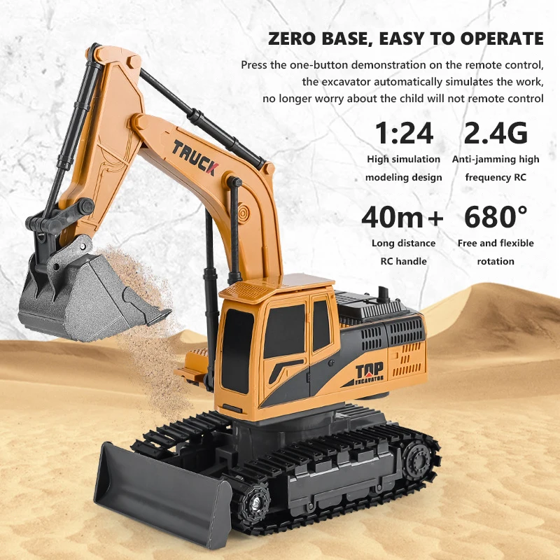 1/20 RC Excavator Car 2.4G Model Remote Control Engineering Vehicle Crawler Truck Children Toys for Boys Kids Christmas Gifts
