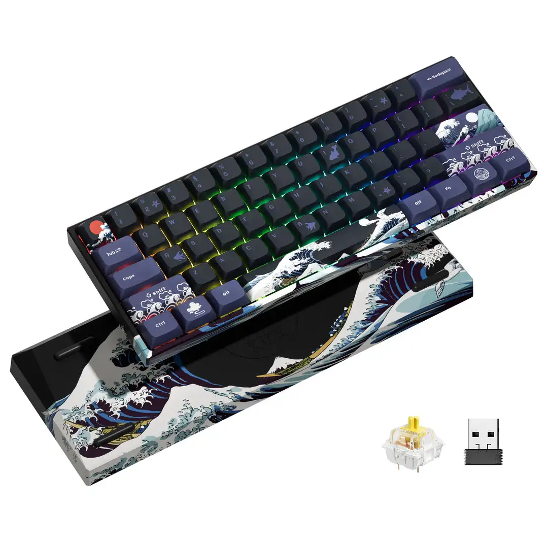 

M61 Black Coral Sea Theme 60% Mechanical Keyboard 2.4GH Wireless Hot-swap Gamer Keyboard Set RGB Backlit With Gateron Switch