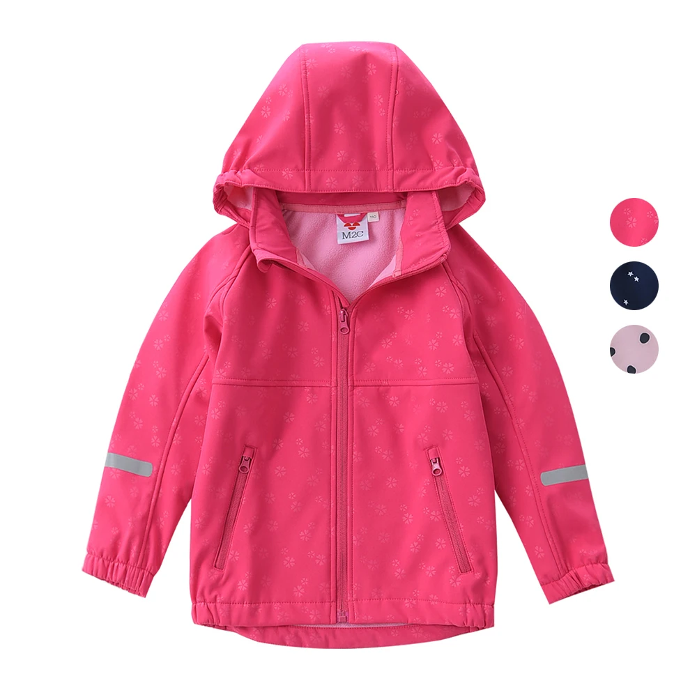 

3-9T Kids Girls Fleece Jakets Coat Softshell Spring Autumn Outerwear Children Hooded Jackets Waterproof Windproof Zipper Design