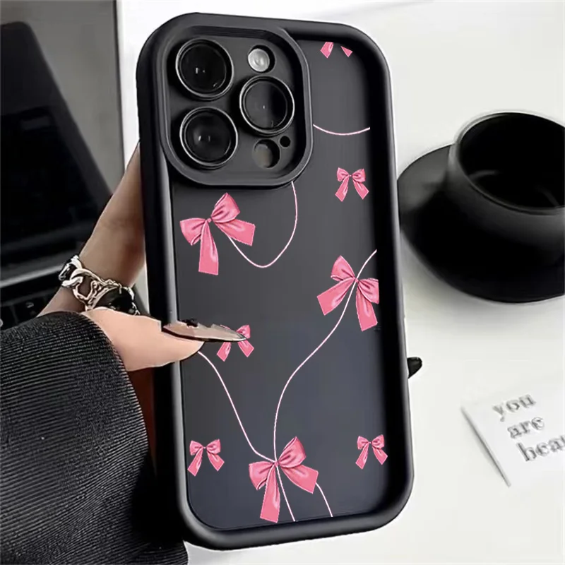 Cute Pink Bow Pattern Silicone Shockproof Phone Case Cover