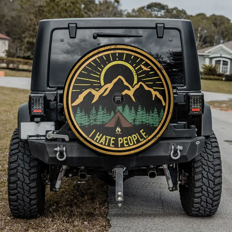 

I Hate People - Camping Is Awaiting Holiday tire spare, SUV Tire Cover, Gift For Him, Personalized Spare Tire Cover, Gift For Ca