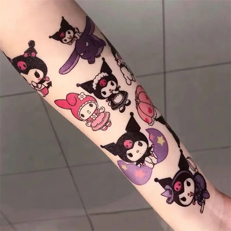 

Милые водостойкие Стикеры для татуировок Kawaii Kuromi Hello Kitty с изображением милой девушки сердца учеников из мультфильмов стирающиеся креативные маленькие Стикеры