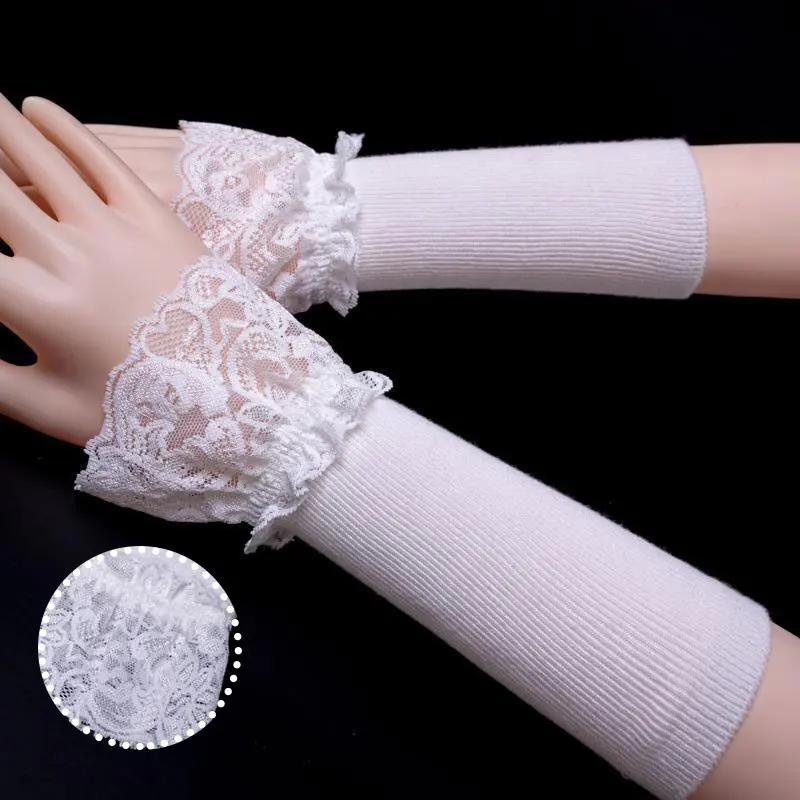 Lace Cotton Cuffs Spring Arm Covers White Black Mid length Knitted Arm Covers Female Simple All