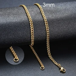 Vnox Unisex Vintage Gold Cuban Chain Necklace - Punk Stainless Steel Curb Link Choker - 60cm 24inch (3mm Gold Cuban)