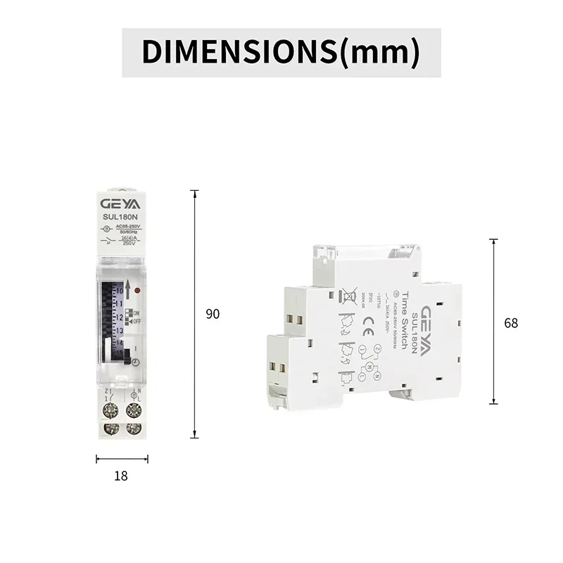 GEYA SUL180N 15 Minutes Mechanical Timer 24Hours Programmable Din Rail Time Switch Timer Relay 16A 85~250VAC 6
