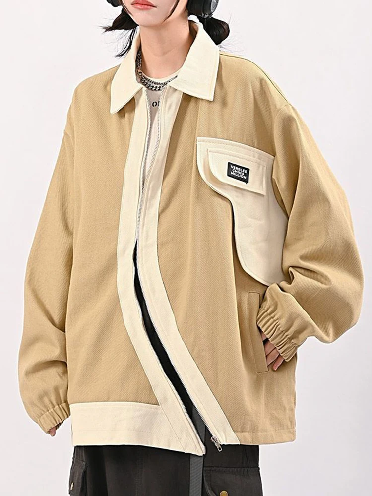 

Irregular Splices Zipper Baseball Jacket Female Vintage Loose Streetwear Basic Coat For Women Harajuku Female Jacket 2023