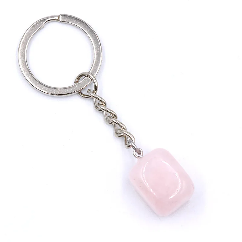 Natural Stone Irregular Keychain Rose Quartz Tiger's Eye Opal Crystal  Key Ring Key Chain keyring