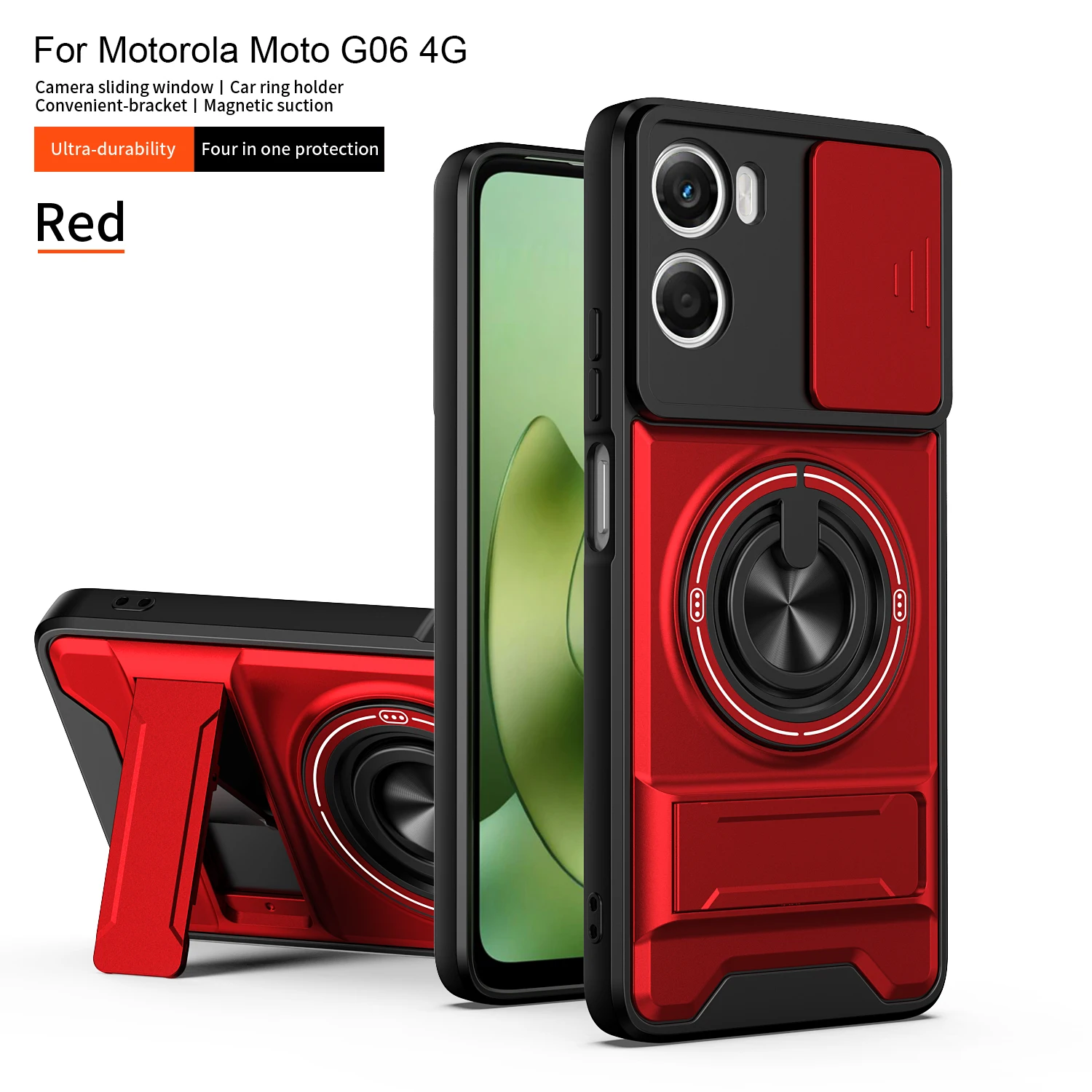 Magnetic Military Armor Phone Case with Foldable Holder and Camera Protection