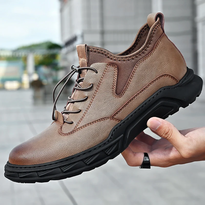 

Men's Leather Shoes High Top Work Shoes for Men Outdoor Tooling Motorcycle Short Leather Hiking Boots Trendy Footwear Plus Size