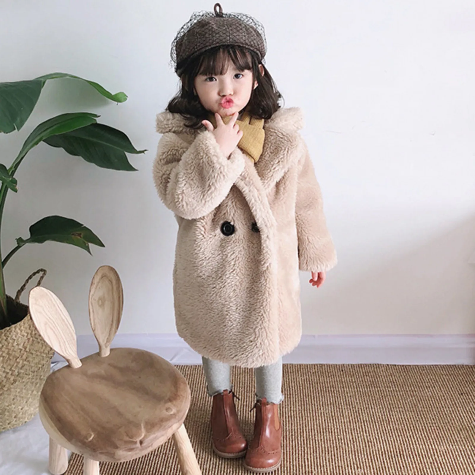 

1-6 Years Children Faux Fur Coat Turndown Collar Thicken Warm Jacket Toddler Girls Overcoats Winter Kids Girls Casual Outerwear