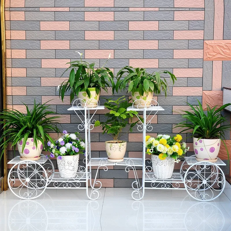 OMGD Flower Stand Iron Art Green Multi-storey Living Room Assembly Flower Stand Balcony European Style Indoor