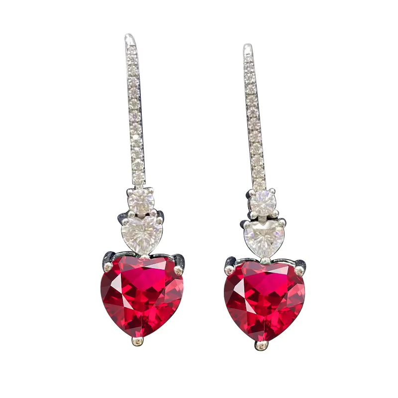 Rubin/Kolumbien-Saphir-Ohrringe, Herzform 8x8mm, 925 Sterling Silber, Top-Qualität für Damen, Verlobungs- und Hochzeitsschmuck, Geschenke – Detail 4