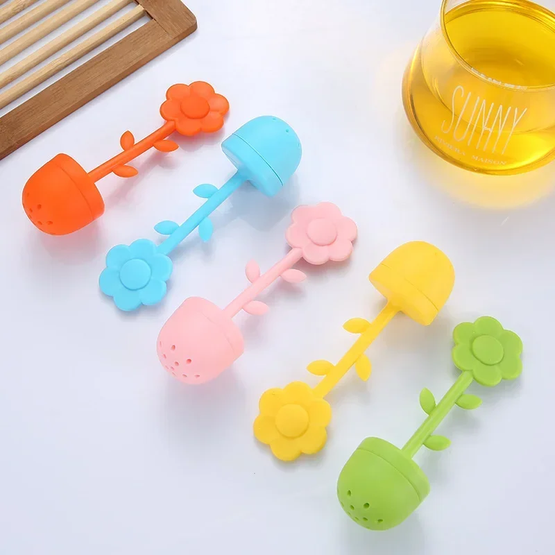 Sunflower Silicone Tea Infuser Strainer Fine Mesh Food Grade Tea Leak Filter Maker Flower Pot Design Multi Color Teaware