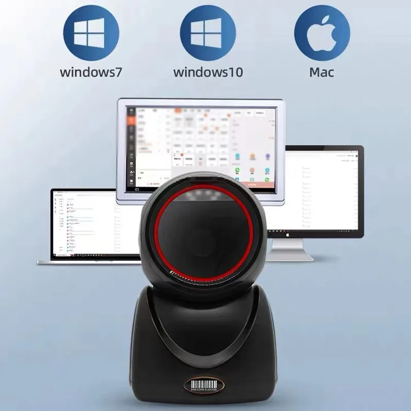 HBAPOS Desktop 2D QR Code Scanner Omnidirectional USB Wired 1D Barcode Reader Hands-Free For Screen Barcodes Scanning