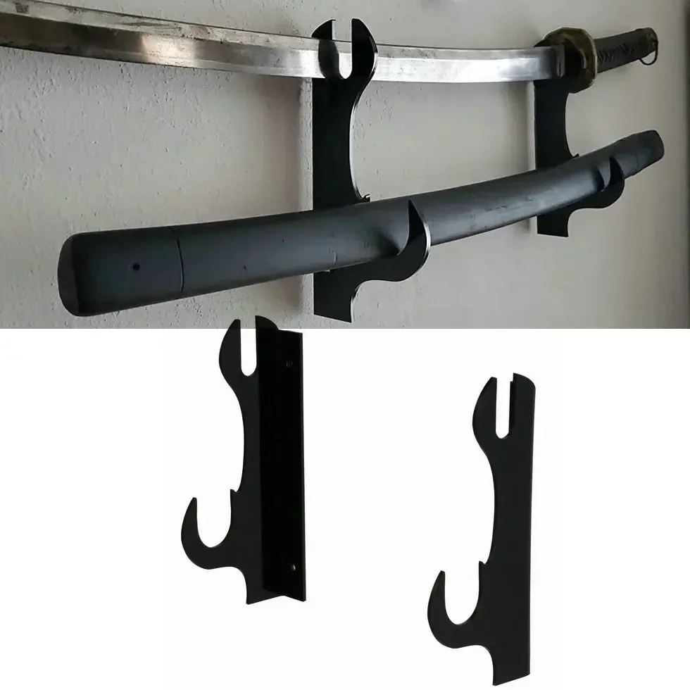 2Pcs Acrylic Sword Wall Mount-Samurai Katana Hanger Rack (Black/Clear),Transparent Display Holder for Weapon Collection