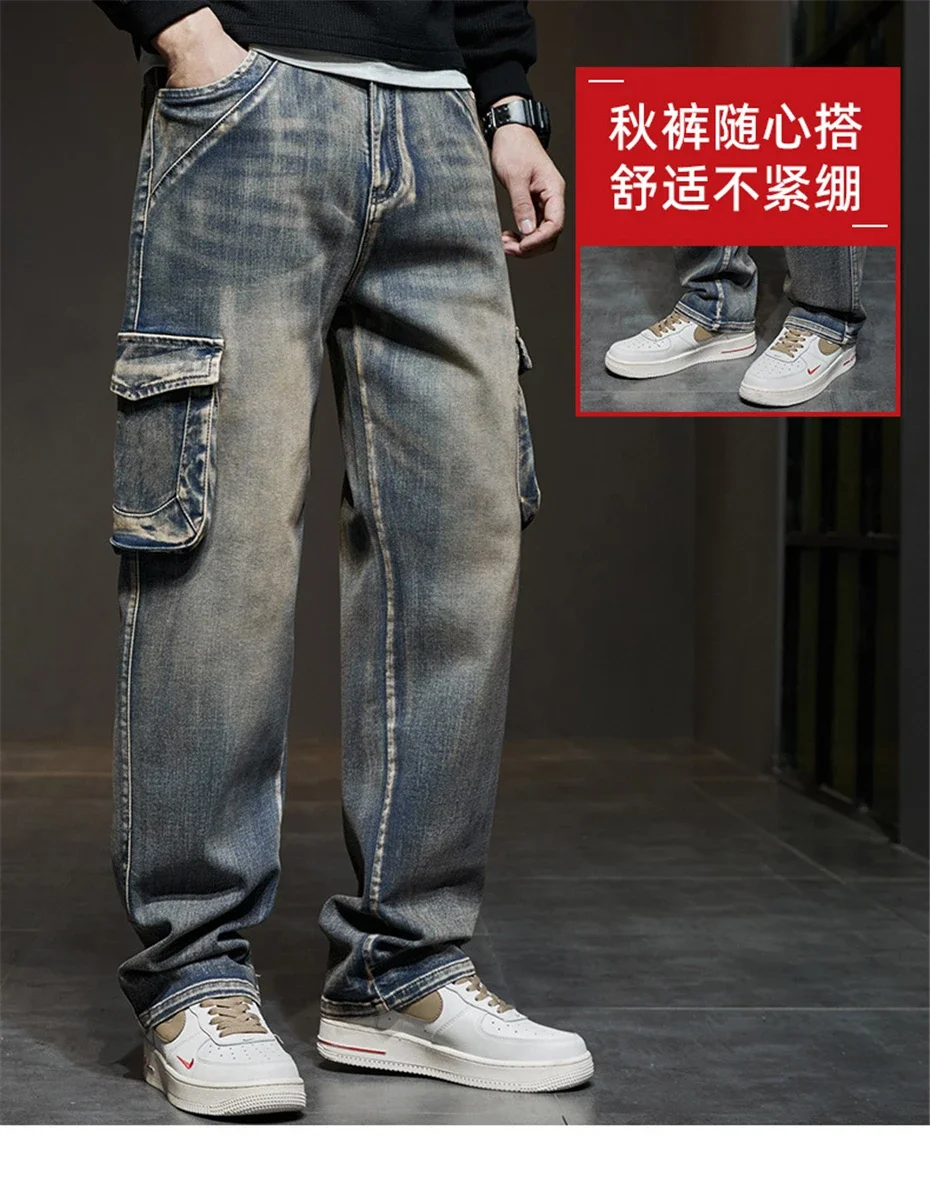 Description Picture 3 of item42 44 Plus Size Jeans Men Denim Pants Baggy Jeans Vintage Cargo Pants Loose Fashion Causal Trousers Male Big Size Bottoms