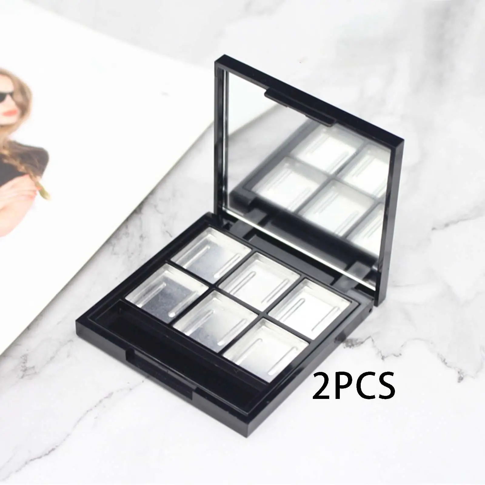 2x 6 Grid Empty Eyeshadow Box, Cosmetics Makeup Container Case Eye Shadow ,Black