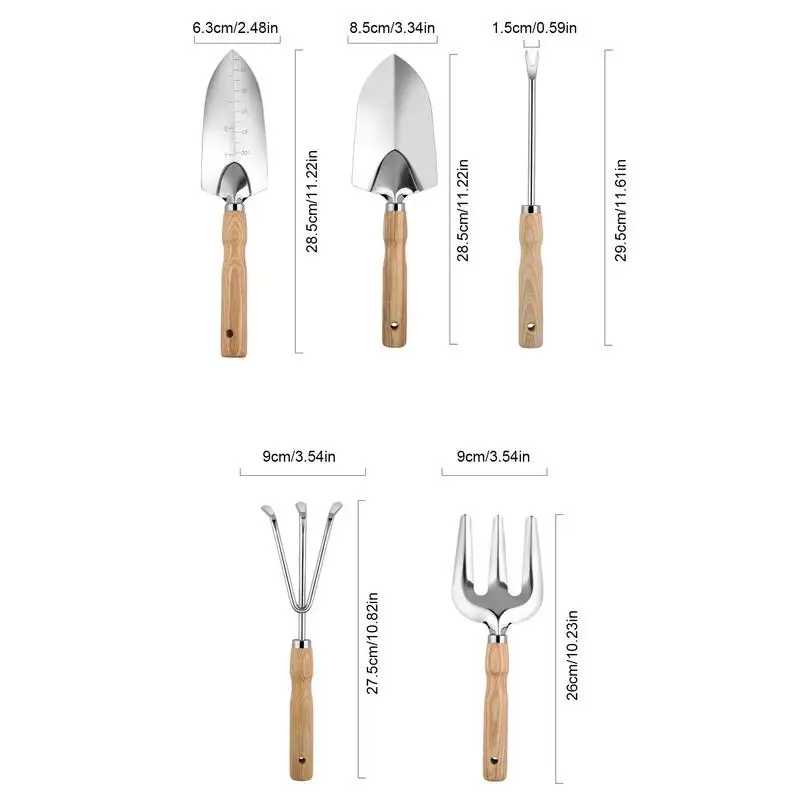 Garden Tool Set Stainless Steel Garden Hand Tools 5PCS Ergonomic Handle Root Picker Fork Rake Shovels For Indoor Plant Pots