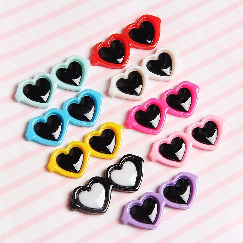 10pcs Heart Round Sun Glasses Kawaii Beads Flatback Cabochon Scrapbook Resin Decoration Crafts Dolls Sunglass DIY Accessories 500pcs resin red laser cut print buttons sewing craft diy buttons cabochon beads 13mm sk0115 d10