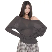 Style français T-Shirts pour femmes épaules dénudées Chic haut décontracté printemps été 2025 nouvelle mode femme à manches longues T-Shirts 2