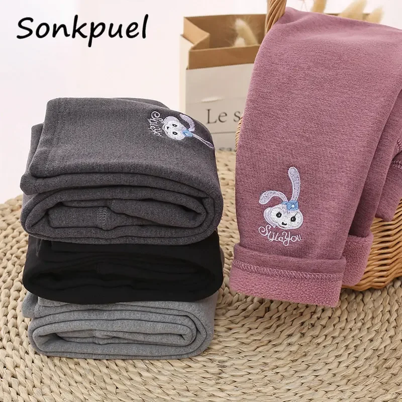 Children's Winter Leggings Sweet Girls Plus Velvet Leggings Baby Thick Warm Trousers Children Clothing Infant Slim Pants Clothes