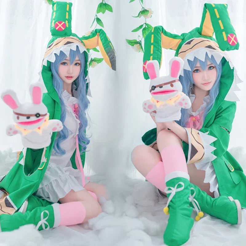 

Coshome Date Live Yoshino Cosplay Costumes Green Hooded Women Girls Coat Halloween Costumes with Socks