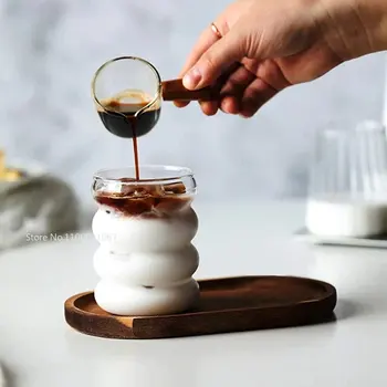 웨이브 모양 유리 컵 만들기 내열성 물병, 맥주 음료 용기, 차 머그잔 커피 주스 우유 차 홈 카페 음료 용기 선물