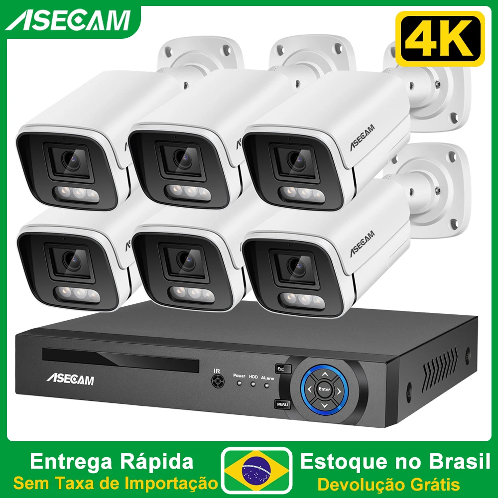 ASECAM Kit Câmeras de Segurança 4K 8MP Externa Áudio POE NVR AI Cor Noite Detecção Humana Casa Camera de Vigilância no Brasil ASECAM Kit Câmeras de Segurança 4K 8MP Externa Áudio POE NVR AI Cor Noite Detecção Humana Casa Camera de Vigilância no Brasil