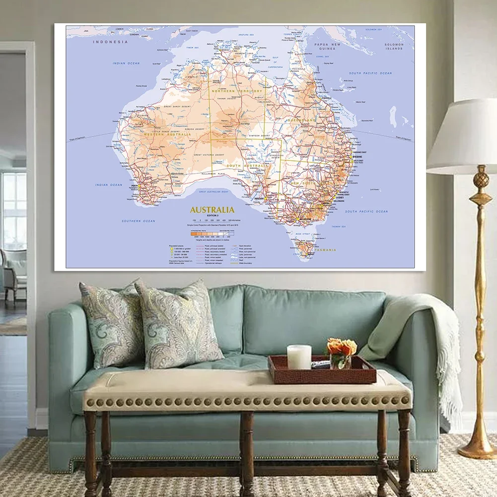 225*150cm The Australia Geography and Transportation Map Large Poster Non-woven Canvas Painting School Supplies Home Decoration
